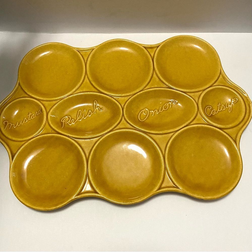Vintage “USA” Divided Yellow Ceramic Relish / Condiment Dish